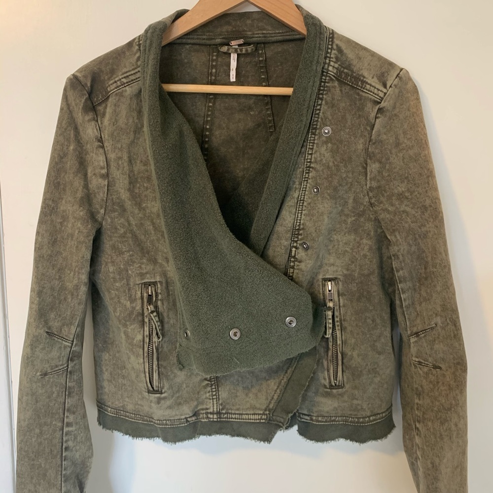 Olive green free people distressed green jacket